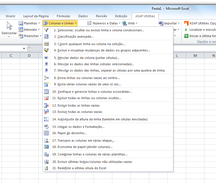 ASAP Utilities » Colunas e Linhas Colunas e Linhas