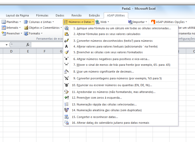 ASAP Utilities › Números e Datas Números e Datas
