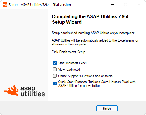 Completing the ASAP Utilities setup