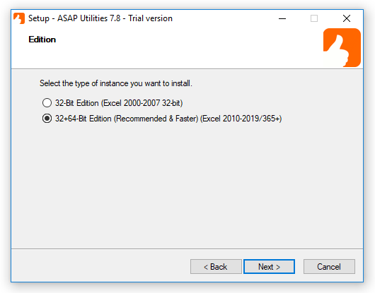 Choose the 32-bit only or recommended and universal 32+64-bit edition
