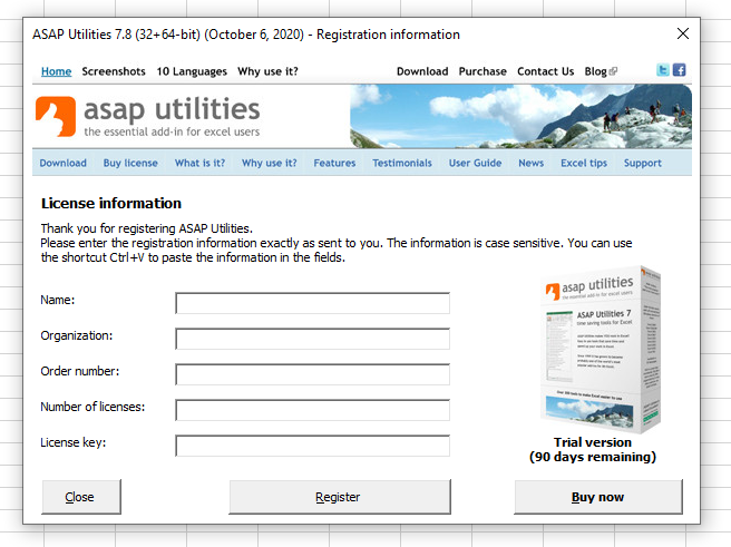How to enter your registration information / license key