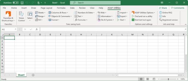 Excel with ASAP Utilities in the menu