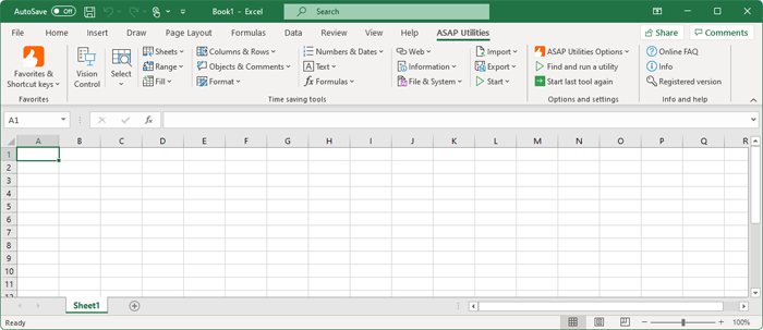 Excel with ASAP Utilities in the menu