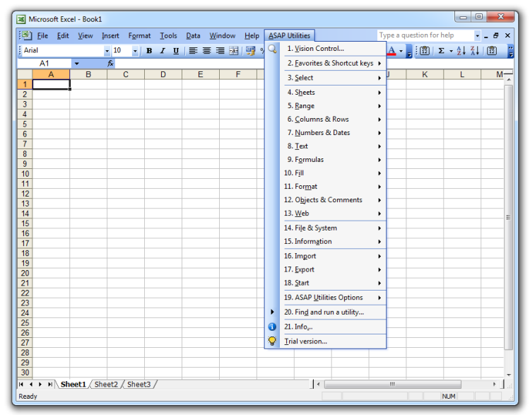 ASAP Utilities in Excel 2003, Excel 2002/XP or Excel 2000