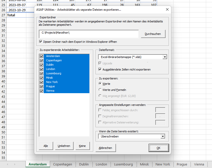 2, Datei & System  ›  Arbeitsblätter als separate Dateien exportieren...