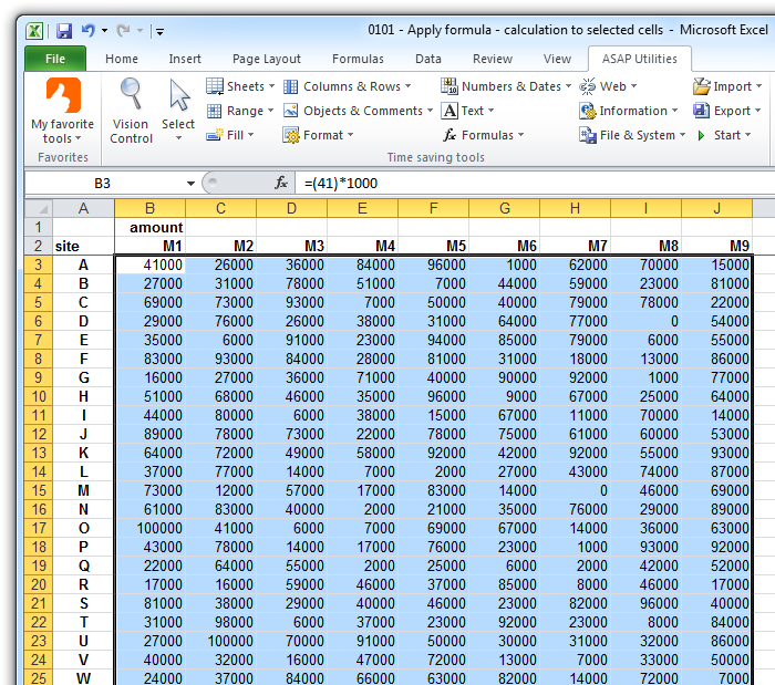 Asap Utilities For Excel 数式 選択したセルに数式や計算式を適用 Asap Utilities Excel 用ツールの説明 日本語 Japanese