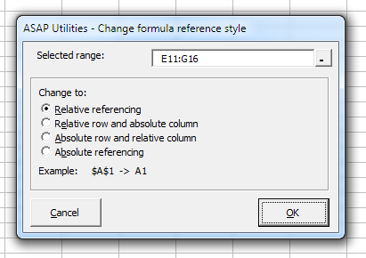 Fórmulas  ›  Cambiar el estilo de referencia de las fórmulas (p. ej. A1 a $A1, etc.)...