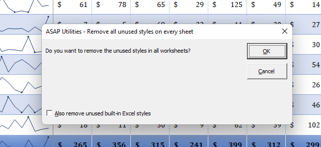 スクリーンショット例： 2, 書式設定  ›  すべてのシートで、不使用のスタイルを削除