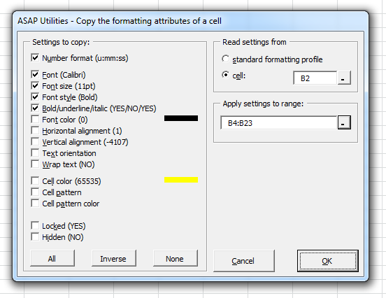Format  ›  23 Copy and apply cell's formatting settings...