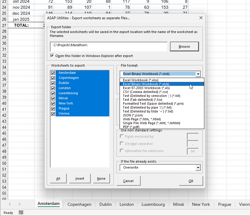 1, File & System  ›  Export worksheets as separate files...
