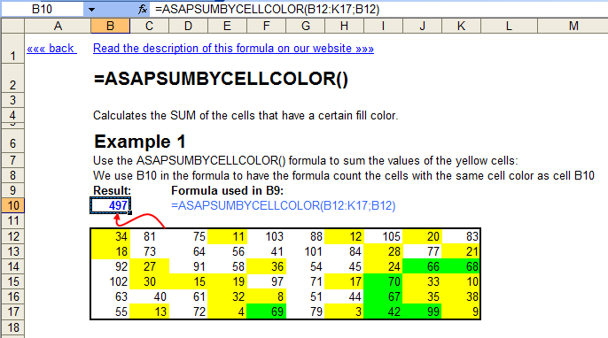 2 Calculate the sum of cells that have a specific color