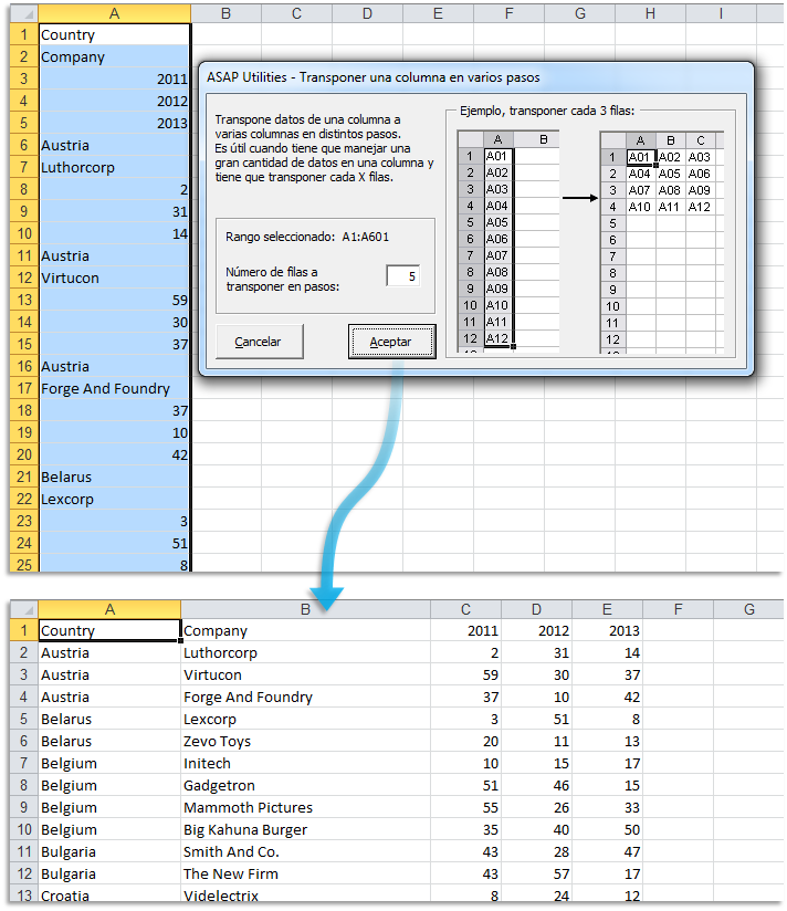 Columnas y Filas › 17 Transponer una columna en varios pasos ...
