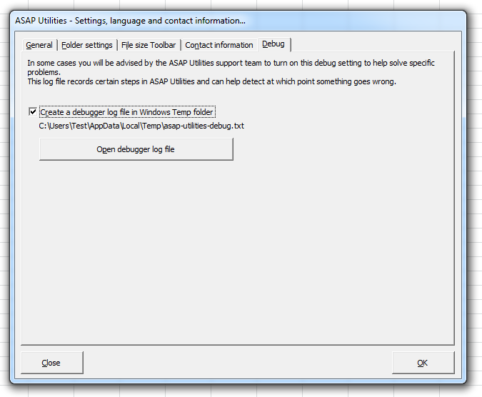 Create a debugger log file  in Windows Temp folder