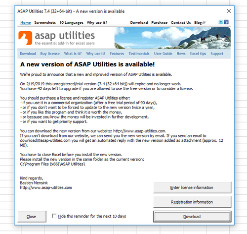 Screenshot - new version available