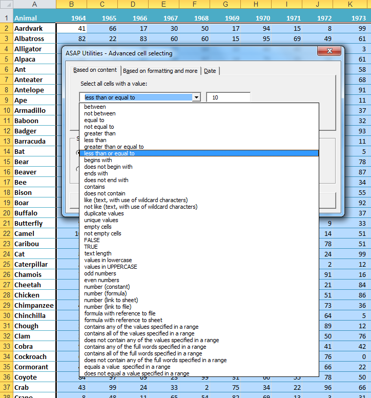 Select cells based on content, formatting and more...