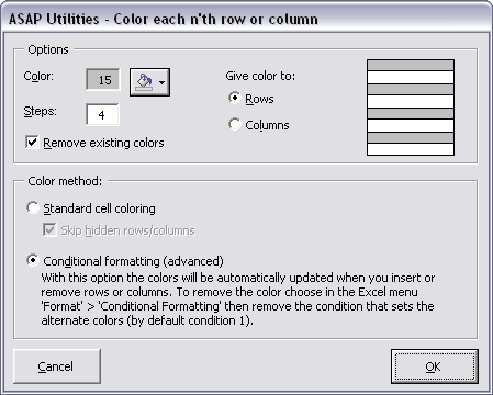 Color each n'th row or column in selection...