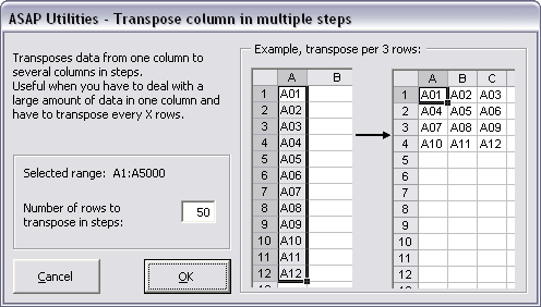 Transpose column in multiple steps...