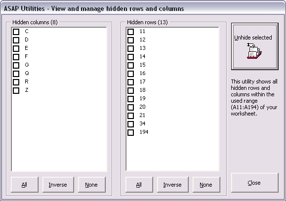 View and manage hidden rows and columns...