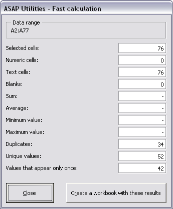 Fast calculation on selected cells