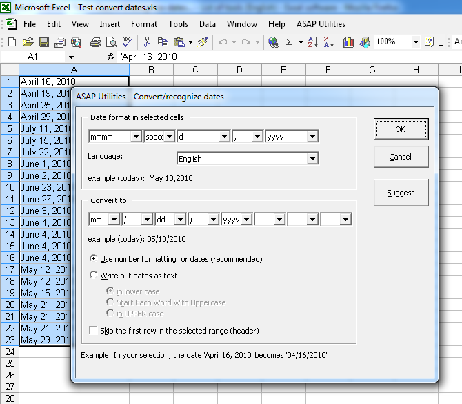 Make Excel recognize dates where the months are written out