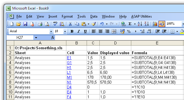 Example report of reported formulas