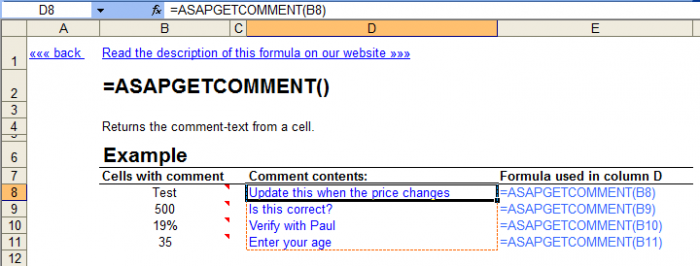 Get the text from a cell's comment into a cell