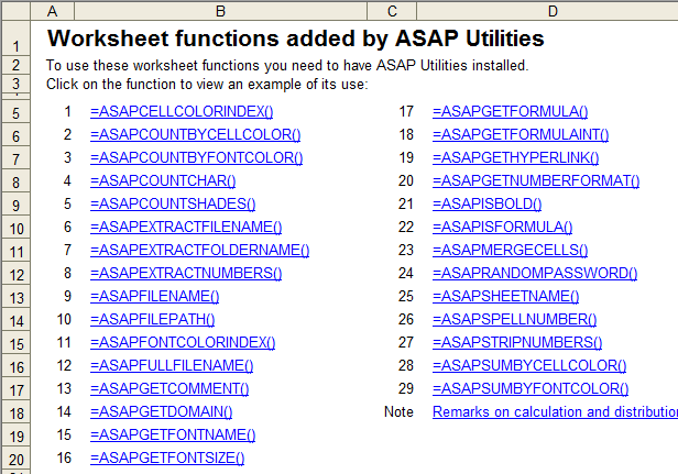 Worksheet functions added by ASAP Utilities