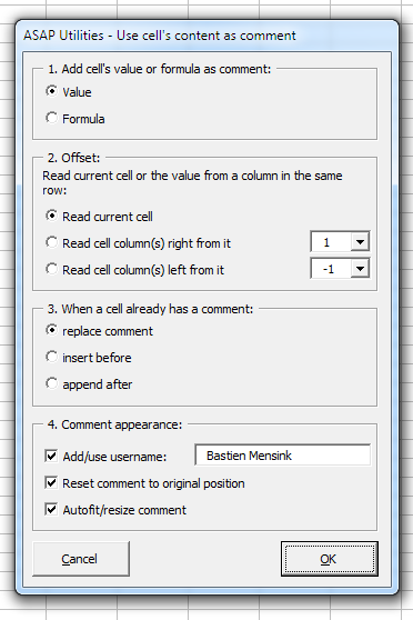 Add cell's value or formula to comment