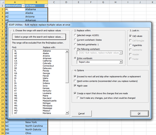 Bulk replace. Multiple find and replace actions at once based on a list in Excel.
