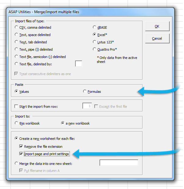 New: Paste as values or (values and) formulas and/or import the page and print settings