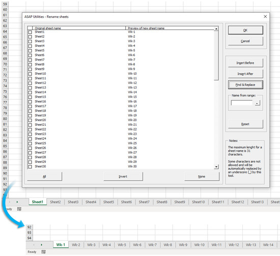 Quickly rename multiple sheets at once using Find & Replace