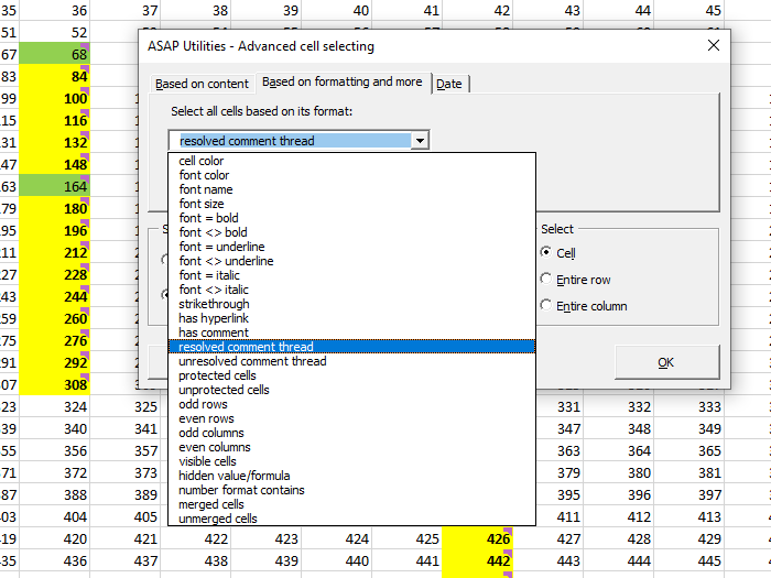 Easily select cells with resolved or unresolved threaded comments