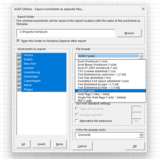 Save Excel sheets in JSON format