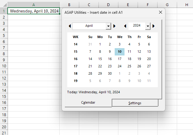 Easily insert dates from a calendar pop-up