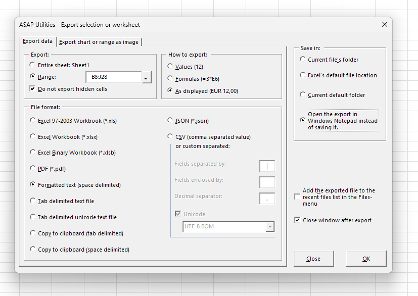 ASAP Utilities for Excel - Wat is new in Version 8.7.2 - November 29, 2024