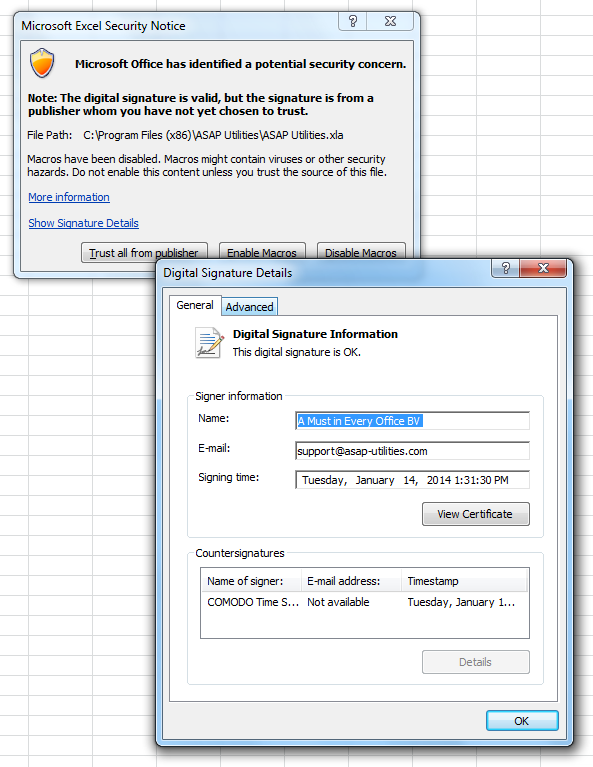 The signature is valid - Show Signature Details - Verify that is shows A Must in Every Office BV