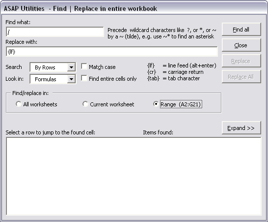 Updated: Range » Find / Replace in all sheets...