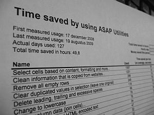 Report the estimated time saved by ASAP Utilities