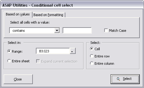 Conditional select cells