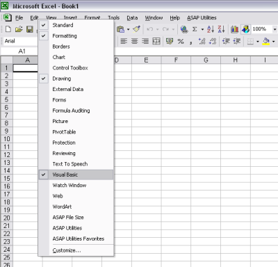 Excel, activate the Visual Basic commandbar