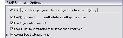 ASAP Utilities Options > Numbered submenu items