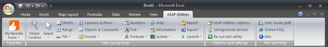 Excel 2007 menu with ASAP Utilities