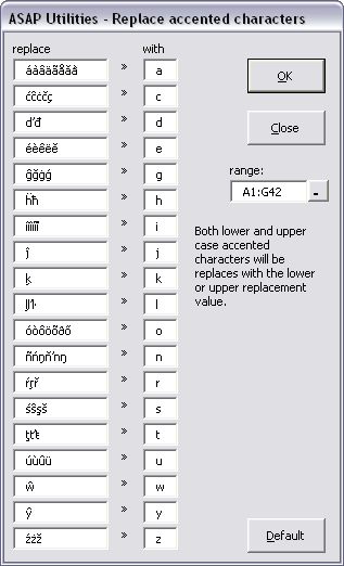 Text » Replace accented characters (Ã¡, Ã«, Ã etc.)â€